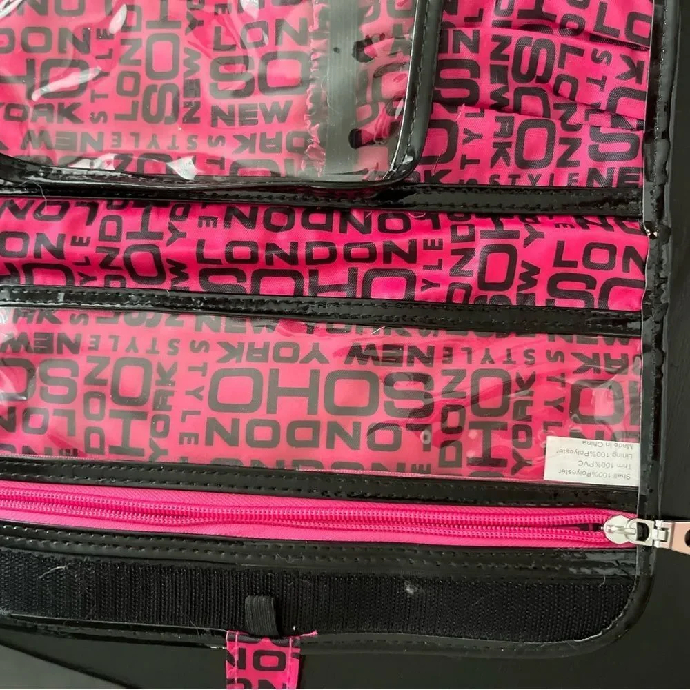 SOHO London Soho New York Pink Polka Dot Hanging Travel Makeup Bag Organizer EUC